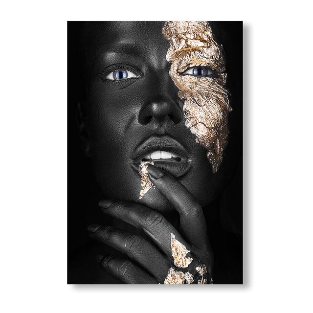 Scandinavian Poster African Art Black and Gold Female Oil Painting Interior Decoration Cuadros Modern Wall