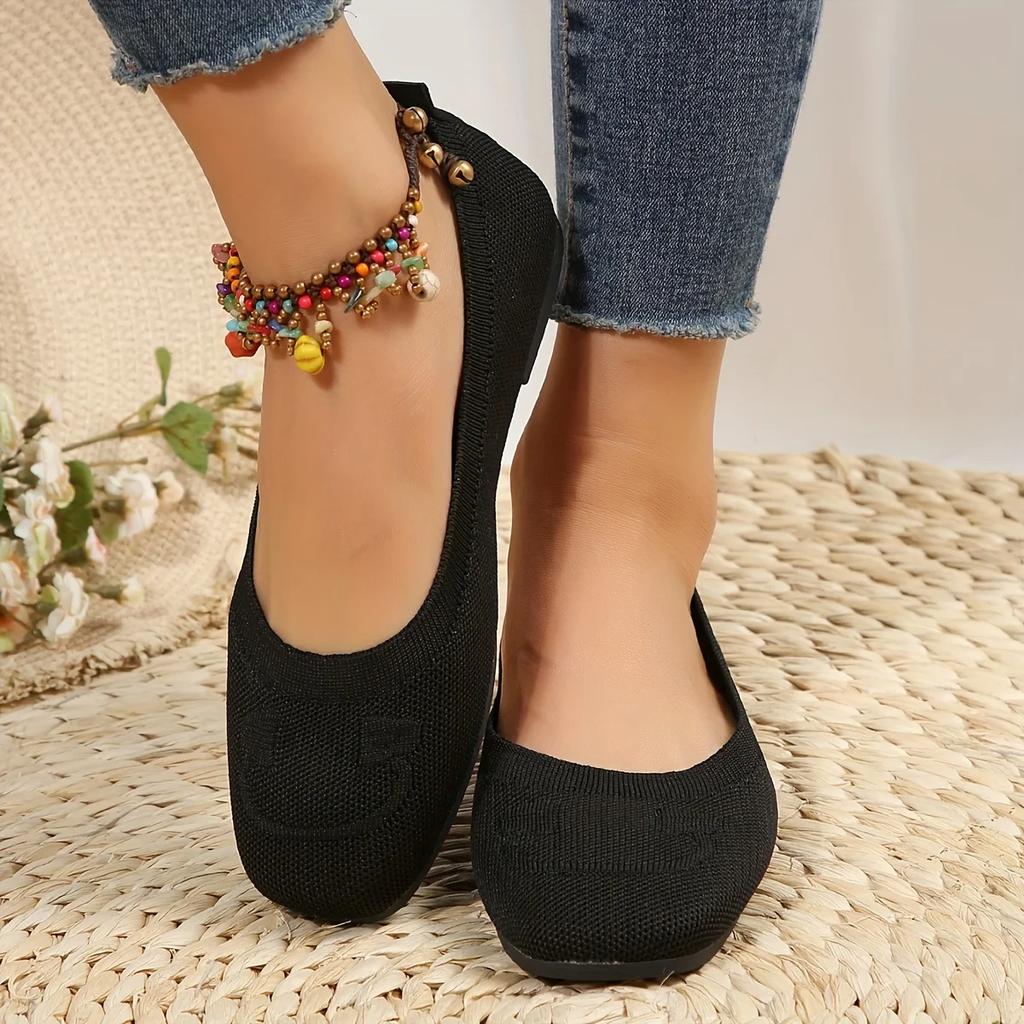 Новые женские туфли на плоской подошве, однотонные вязаные кроссовки без застежек, повседневные дышащие балетки, мягкие мокасины, обувь для женщин Zapatos De Mujer