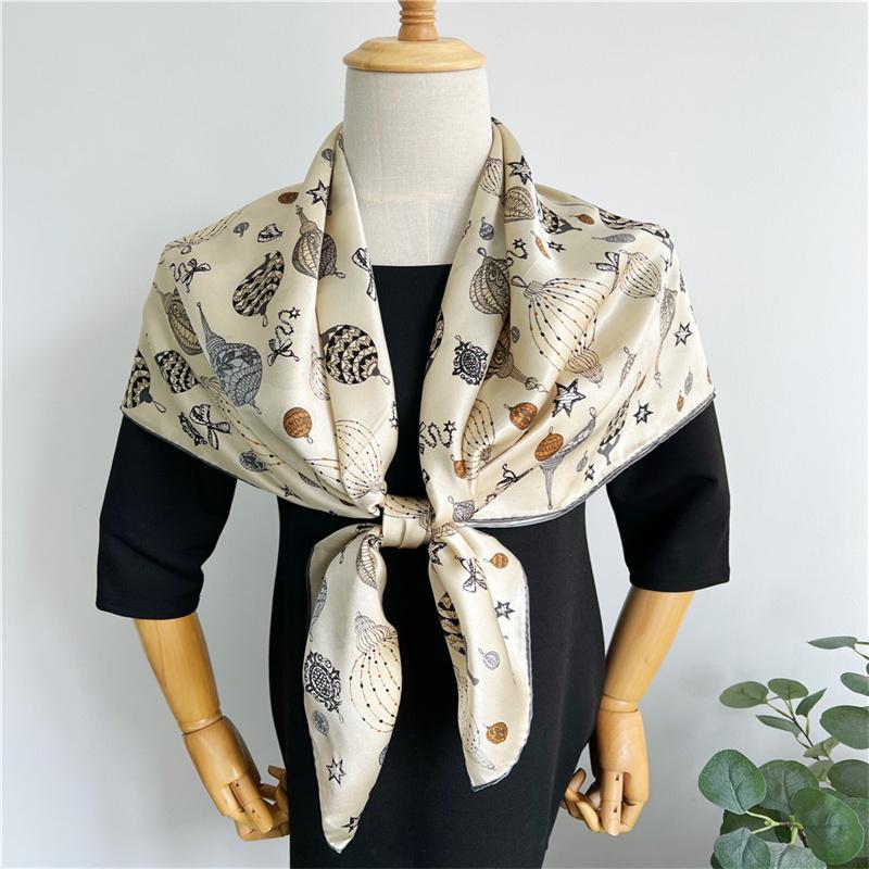 110*110 Cm Square Silk Scarf Women's Fashion Printed Small Neck Scarf Office Women's Hair Belt Folar Handkerchief Women's Handkerchief Shawl Scarf