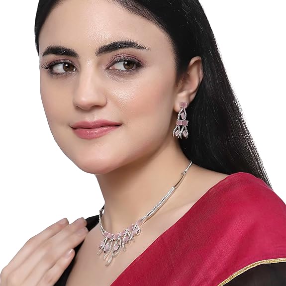 Современное ожерелье с родиевым покрытием из американских бриллиантов и серьги, комплект украшений для девочек и женщин