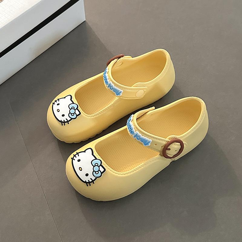 Милые мультяшные туфли с дырочками Hello Kitty женские летние 2025 новая модная обувь удобные универсальные дышащие сандалии