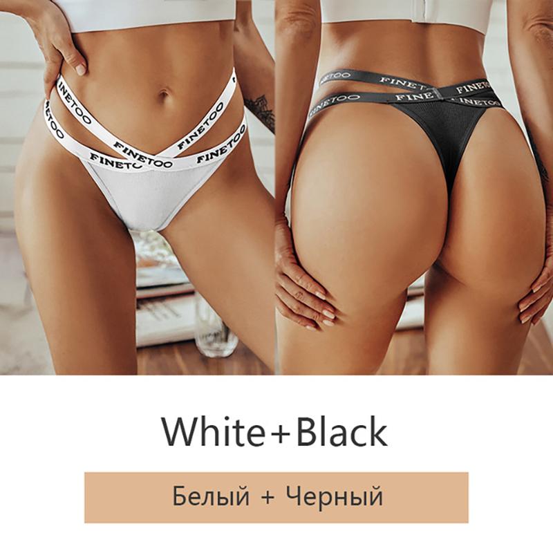 FINETOO 2Pcs/set Women Panties Sexy Thongs Cotton Underwear Letter G-string Panties Cross Belt Ladies Soft Low Waist Thongs Female Briefs Lingerie