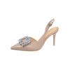 Fine Heel Sandals Summer New Pointed Head Shallow Mouth Crystal Buckle Anti-slip Wear-resistant High Heel Shoes