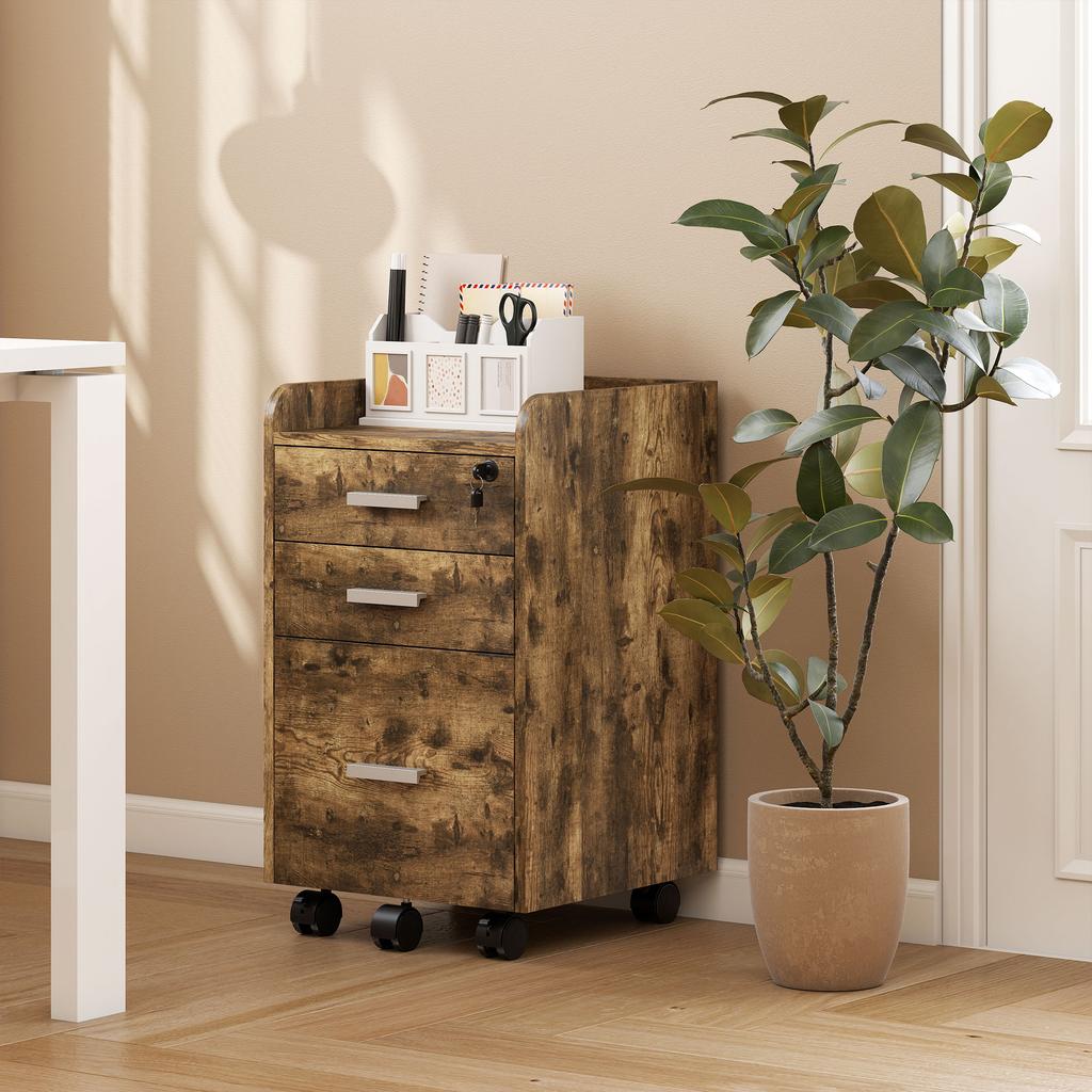 3 Drawer Filing Cabinet With Lock Rolling File Cabinet With Edged Top For Letter A4 Size Hanging File Folders