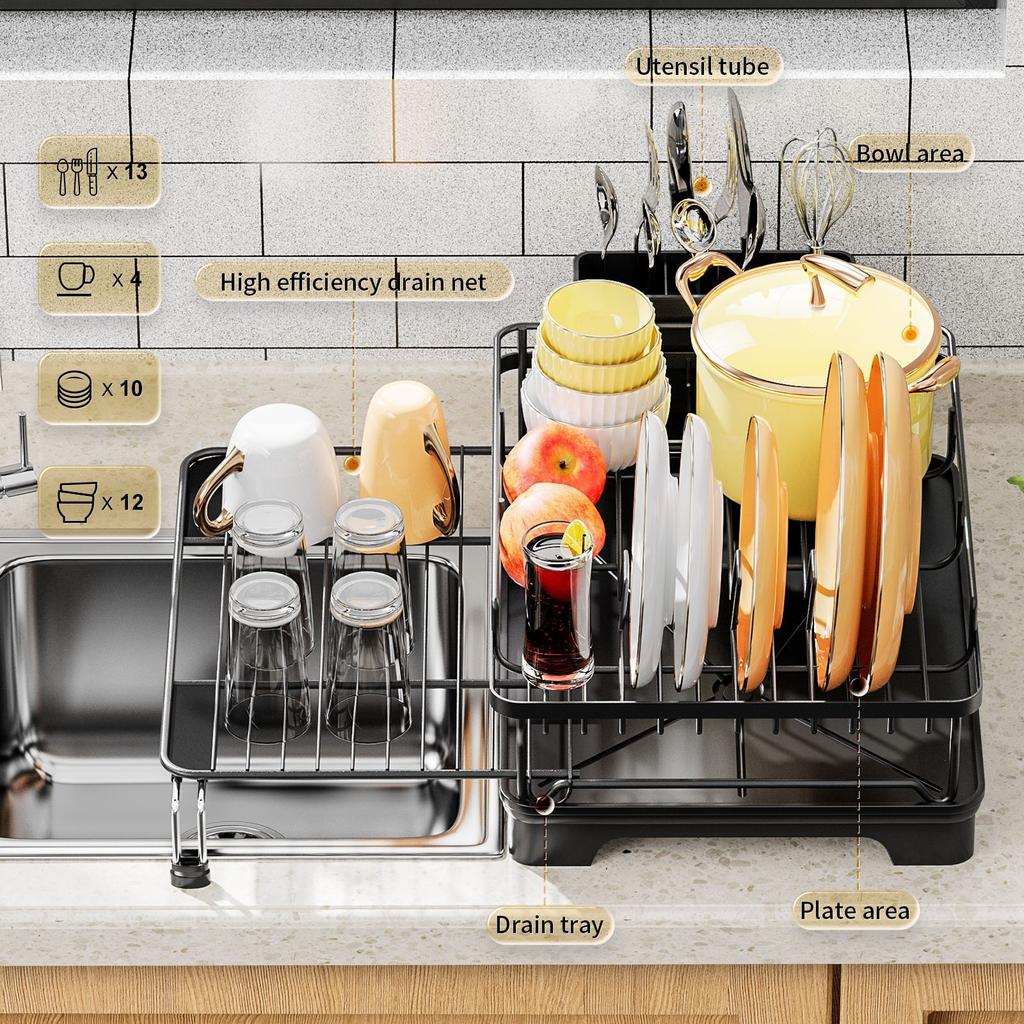 2-х уровневая сушилка для посуды, столешница, тарелки, слив для посуды, растягивающийся столешница, кухонный органайзер, держатель для столовой посуды