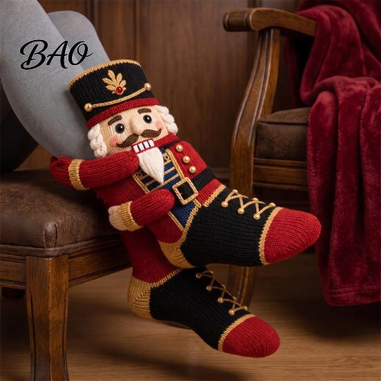 Christmas Stockings for Presents 3D Hugging Fireplace Decorations, Large Knit Holiday Gift Reusable Thick Fabric Stocking Bags with Santa/Elk/Snowman