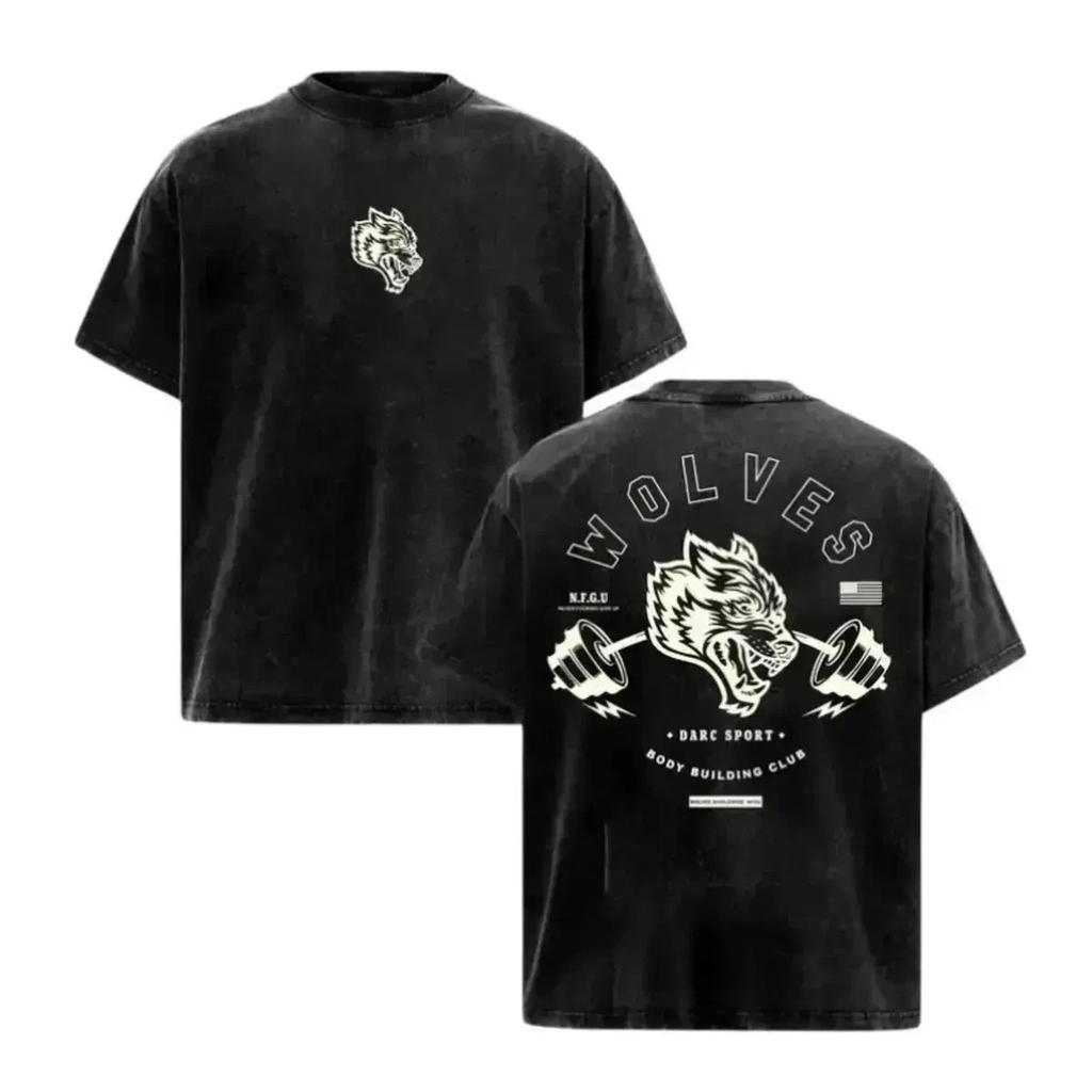 Darc Sport Wolves Bodybuilding Club Vintage Washed Oversized Tee California Gy