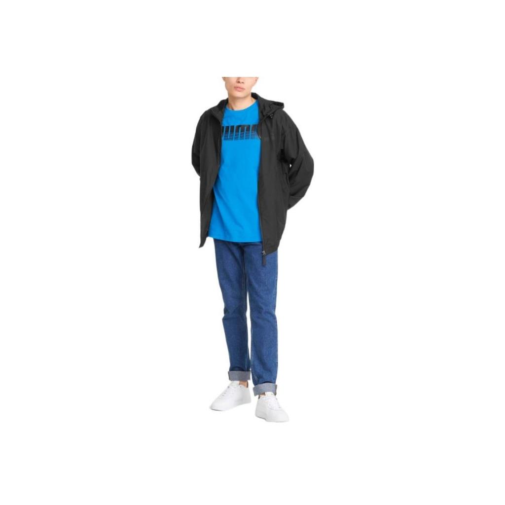 Puma Logo Print Solid Color Hooded Jacket Men Jackets Black 849444-01