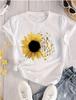 Fashion Women Watercolor Bow Sunflower Print T Shirt Funny Casual O-neck Short Sleeves T-shirt Summer Female Tee Shirt