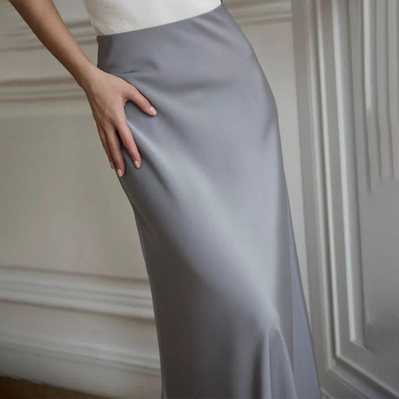 Длинная атласная юбка с высокой талией, женская летняя узкая модная элегантная юбка, женская повседневная лоскутная белая темпераментная уличная одежда для женщин 2024