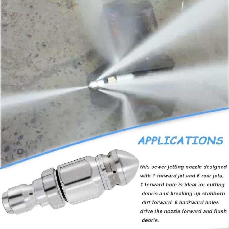 Stainless Steel Rotating Sewer Jetter Nozzle for High Pressure Drain Cleaning with Quick Connect Adapter to 5000PSI