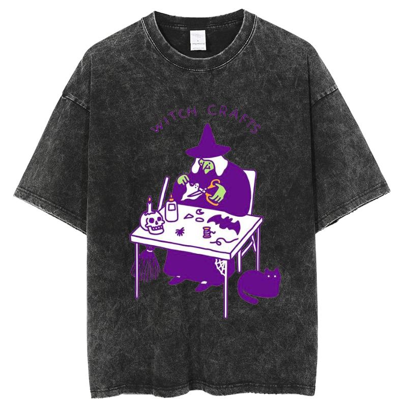 WITCH CRAFTS принтованная женская футболка повседневный стиль парный топ высокое качество имитация денима круглый вырез летний