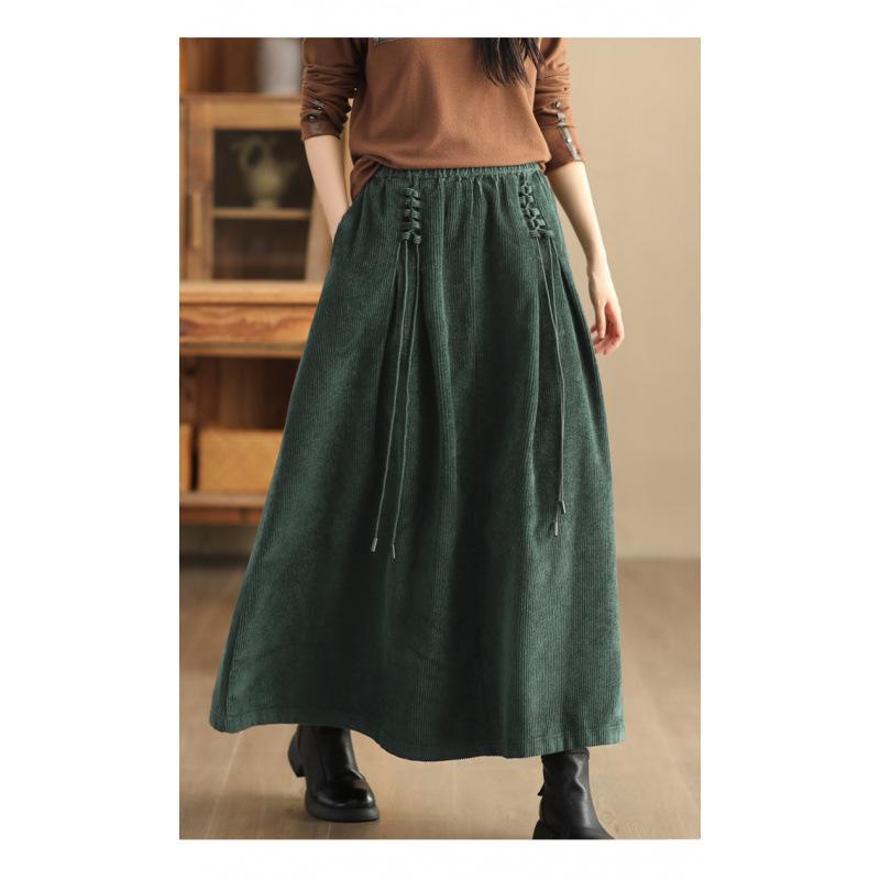 Осень и зима Япония и Южная Корея новый темперамент ретро вельветовая юбка эластичный пояс темперамент маятниковая юбка бархатная длинная юбка