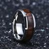 Fashion 8MM Copper Color Stainless Steel Rings For Men Women Domed Koa Wood Inlay Promise Rings Wedding Engagement Jewelry Gift