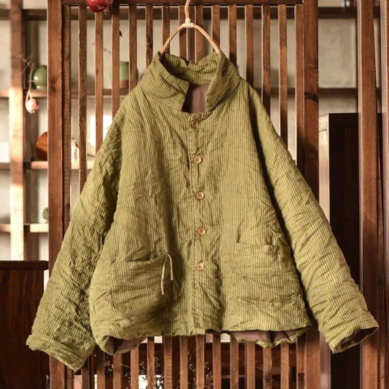Johnature Женские парки в полоску в китайском стиле, весенние пальто на пуговицах, одежда с длинными рукавами, винтажные свободные парки