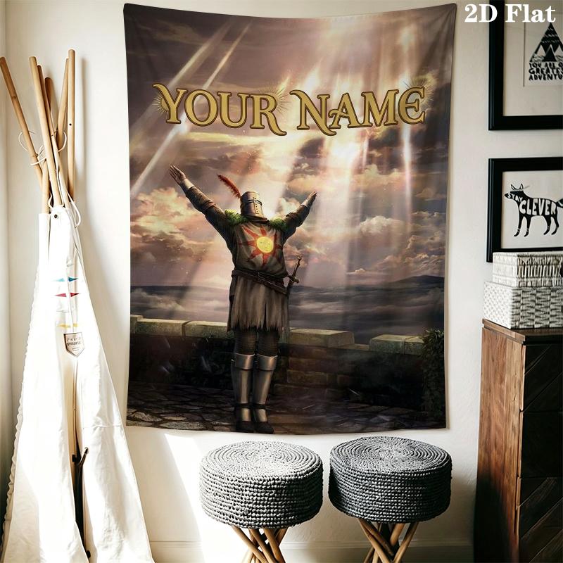 Custom Name Dark Souls Wall Tapestry Aesthetic Wall Hanging Printed Fabric Blanket Decorative Tapestries for Bedroom Living Room Home Decor
