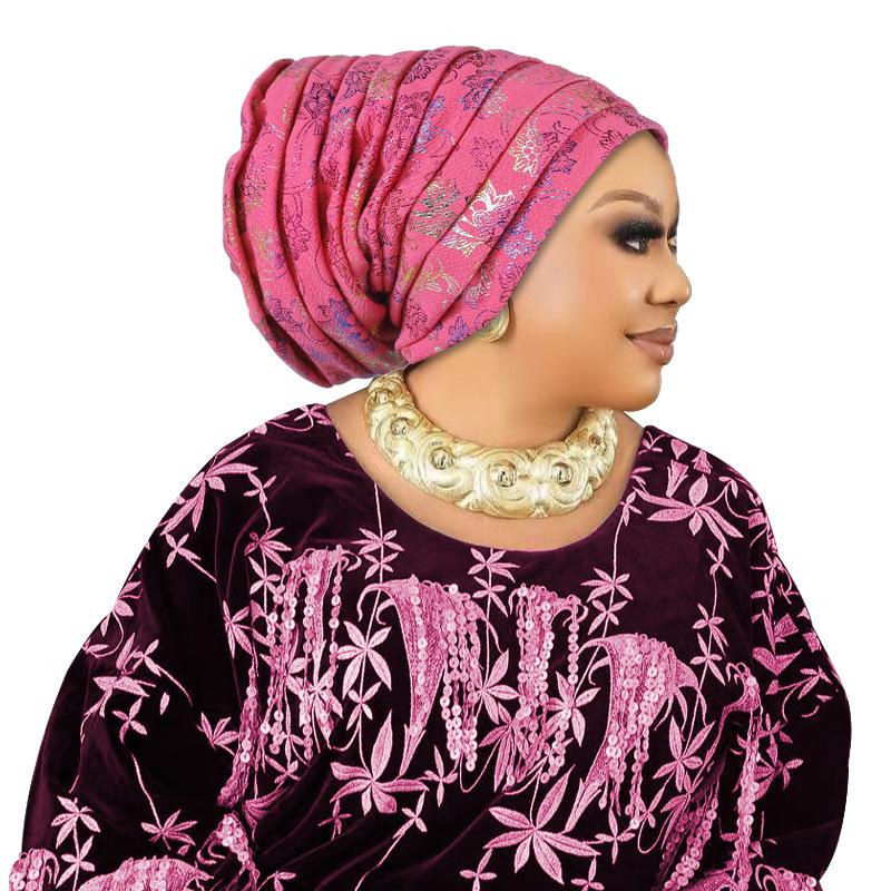 Glitter Full Body Pleated Turban Cap for Women