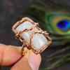 Rainbow Moonstone Handmade Copper Wire Wrap Jewelry Ring Size 8.5 K6L61