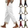 Women's Fashion Solid Color Pocket Drawstring Cotton Linen Lace Casual Pants