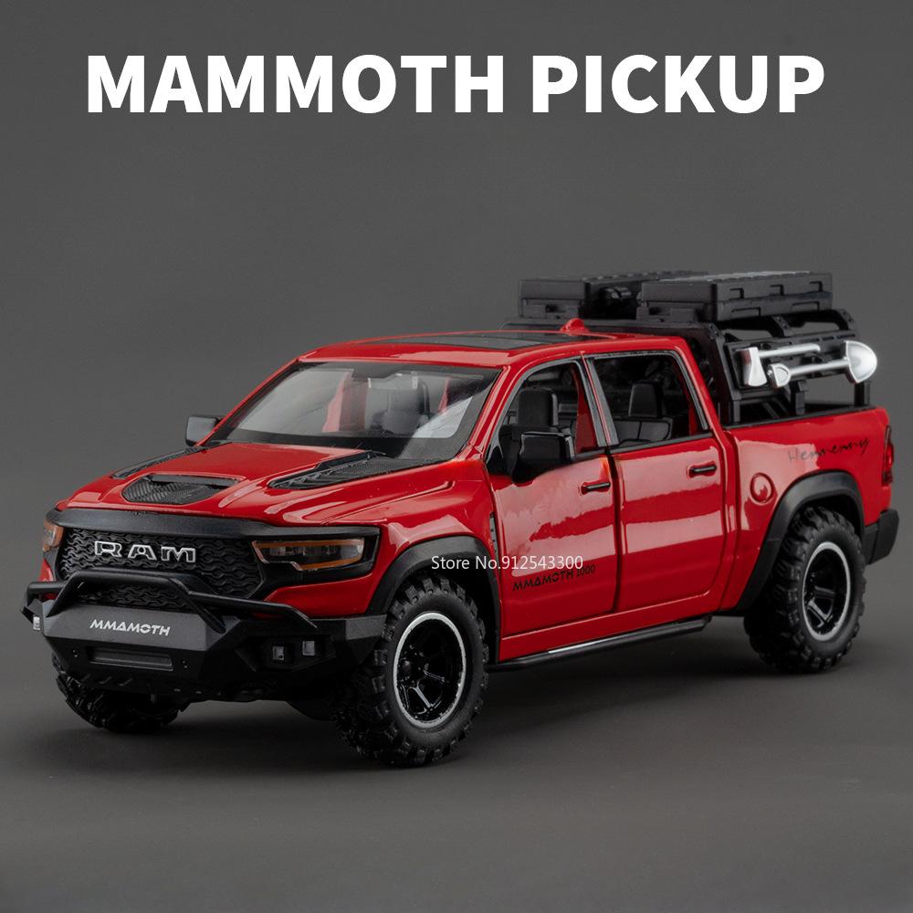 1/32 Dodge RAM MAMMOTH Pickup Toy Car Model Metal Diecast Off Road Vehicles Models Pull Back Shock Absorbation Boys Best Gifts