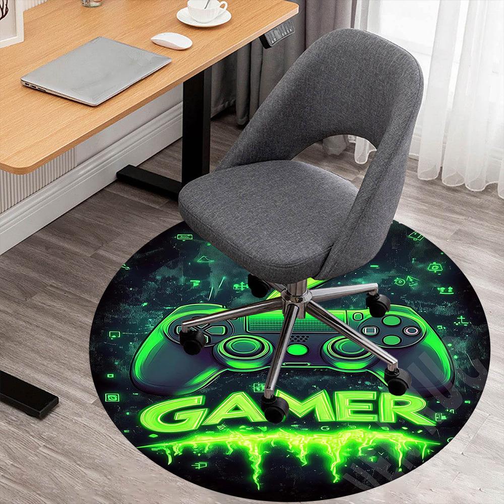 1PC Gamer Controller Neon Round Chair mat Area Rug - Non-Slip, Floor Mat for Office, Bedroom, home decor Christmas Gift c0528127