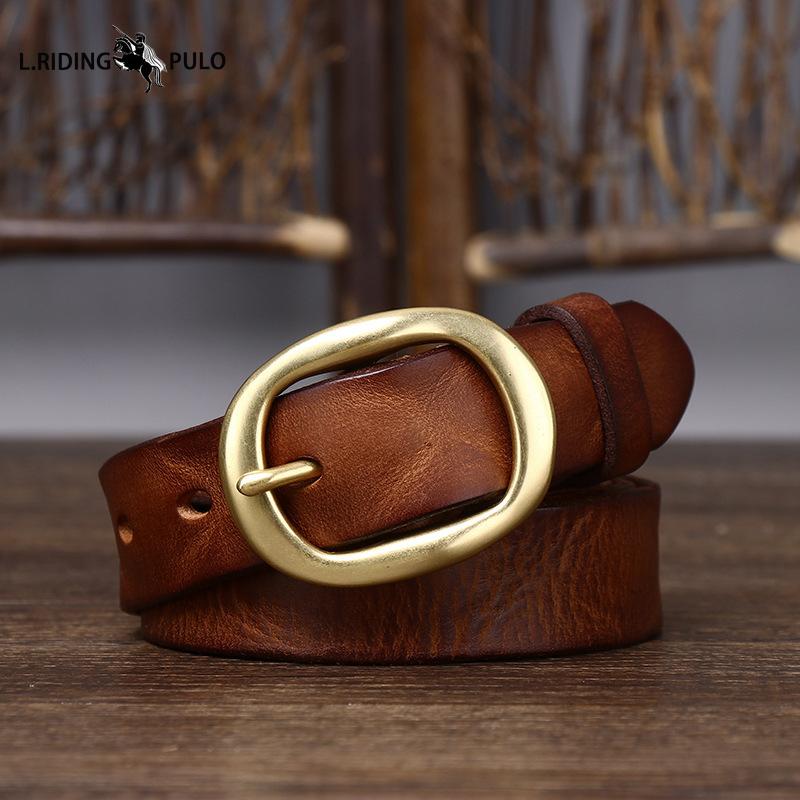 Ретро Плиссированный Модный Ремень с Медной Пряжкой для Женщин Натуральная Кожа Первый Слой Чистая Коровья Кожа Универсальный Джинсовый Ремень