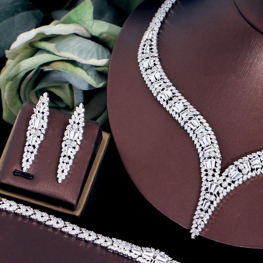 CMM 4 шт. Роскошные блестящие циркониевые женские свадебные ожерелья невесты праздничные бижутерия наборы аксессуаров