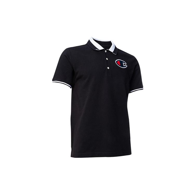 Champion Polo Shirts Men's Black Polo Collar Moderate Straight Fit 214193-KK001-NBK/WHT