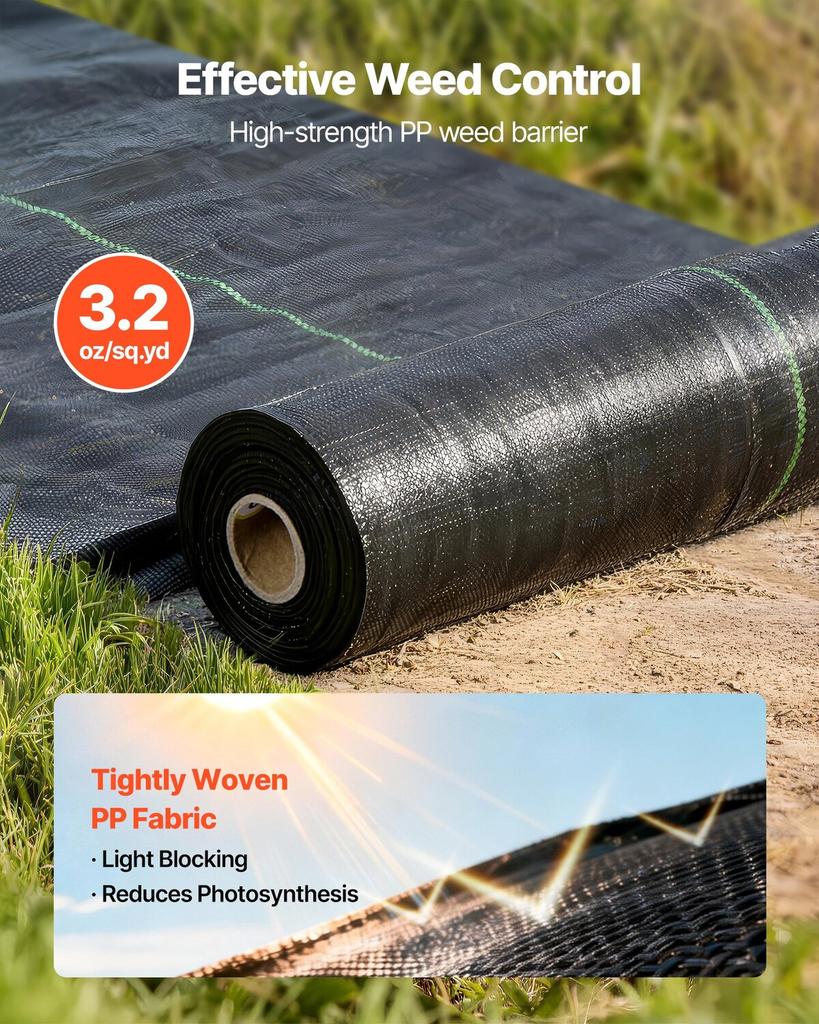 Weed Barrier Fabric Heavy Duty, 0.4 x 15.2m 90.7g Landscape Fabric, Woven Weed Blocker Fabrics, Garden Fabrics Weeds Barrier, Weeds Control Ground