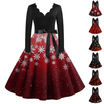 Женское повседневное модное рождественское платье с V-образным вырезом в винтажном стиле