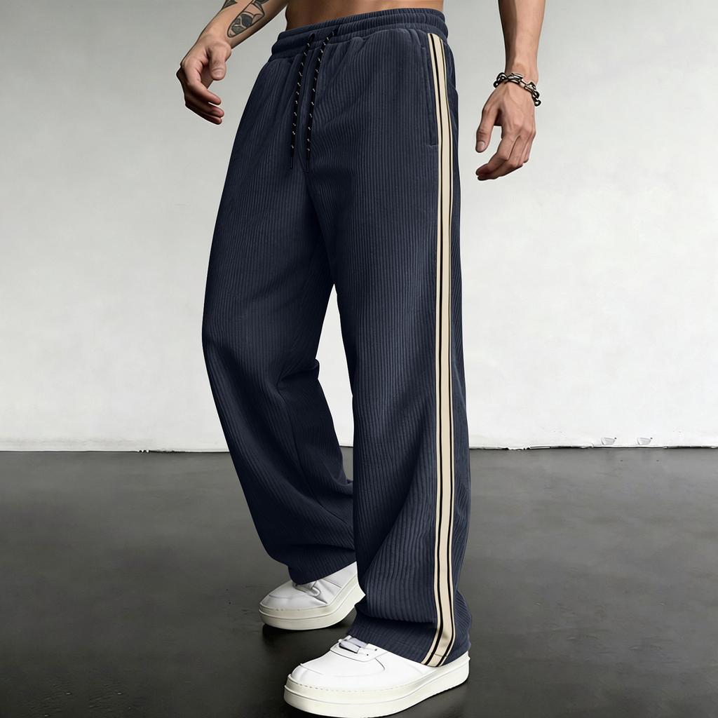 Мужские ретро вельветовые брюки свободного прямого кроя с боковыми полосками и карманами