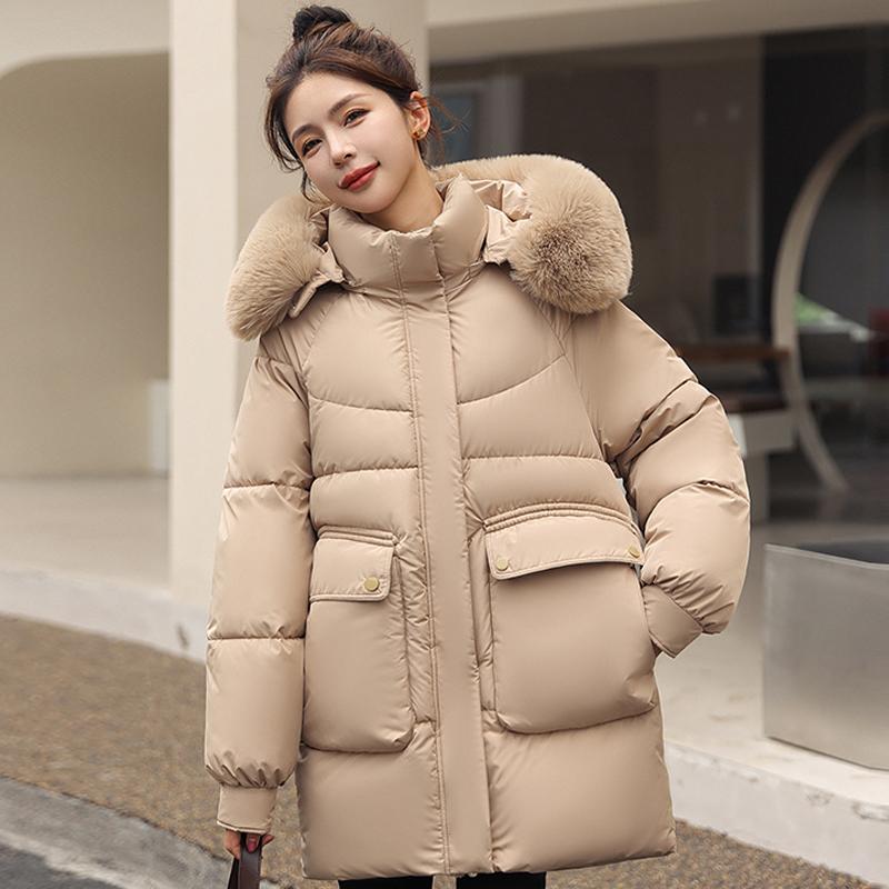 Fashion Winter Women's Cold Coat Hooded 2023 Faux Fur Collar Thick Warm Oversize Parkas Korean Style Winter Jacket With Big Pockets