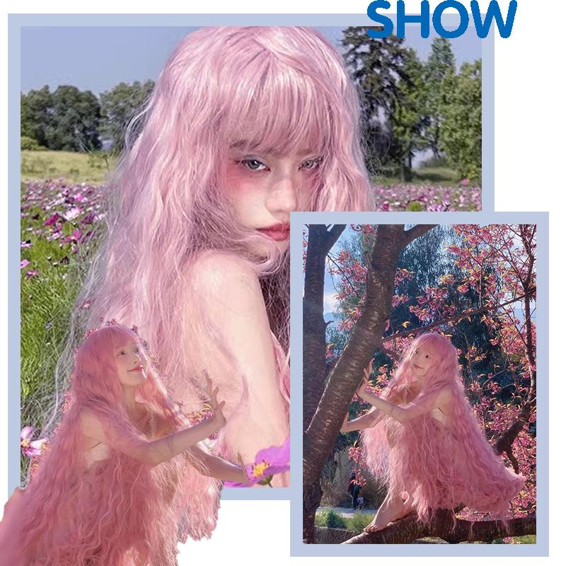 40-дюймовый синтетический длинный вьющийся парик для косплея с челкой, светло-русый, красный, синий, милый парик Лолиты, женские парики для косплея на Хэллоуин