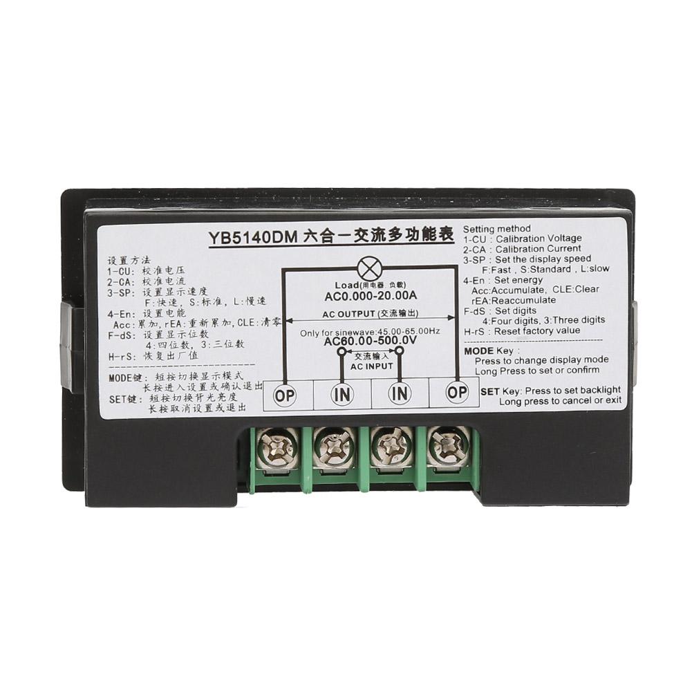 YB5140DM Многофункциональный AC амперметр вольтметр 0 20А Цифровой дисплей 60 500В