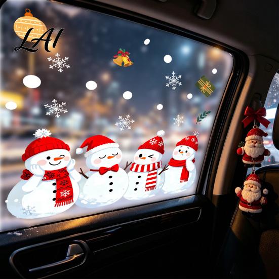 Winter Window Decals 1/2 Sheets Christmas Snowman Cling Cartoon Decorative Glass Sticker Waterproof Static Decal for Holiday Party Seasonal