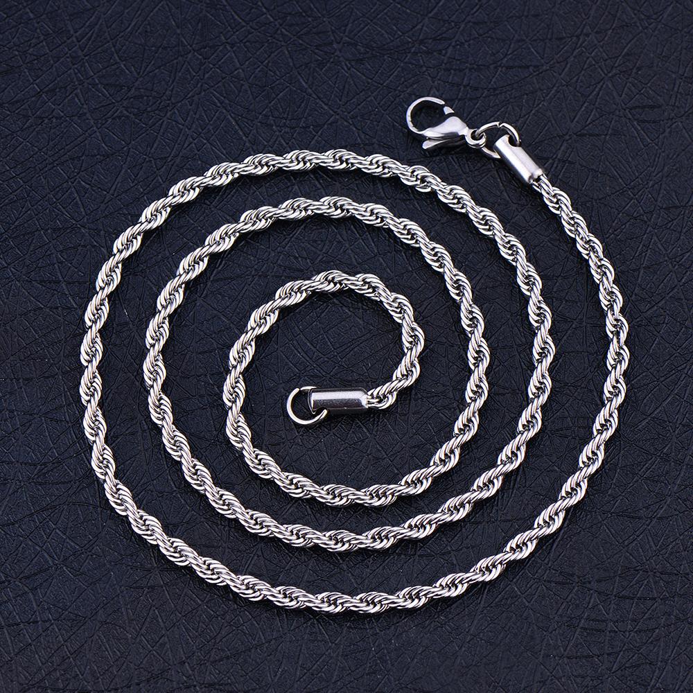 Width 3MM 316L Stainless Steel Twisted Rope Chain Necklace Men and Women Link Necklace Fashion Gift Jewelry
