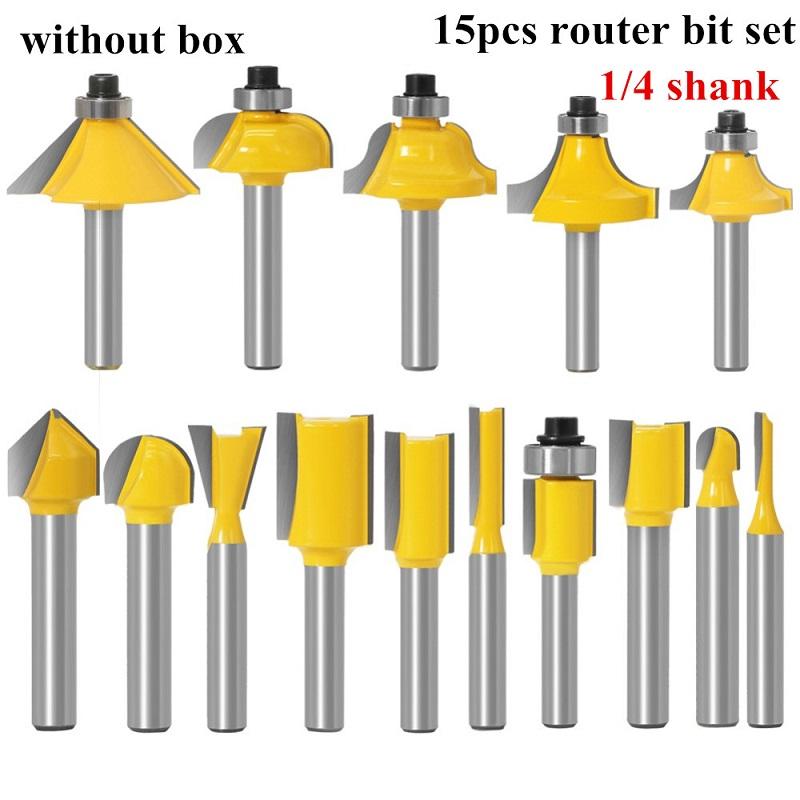 15 шт. 1/4 дюйма, 8 мм, набор фрез, прямая фреза для резки дерева, карбид вольфрама, резка, деревообработка