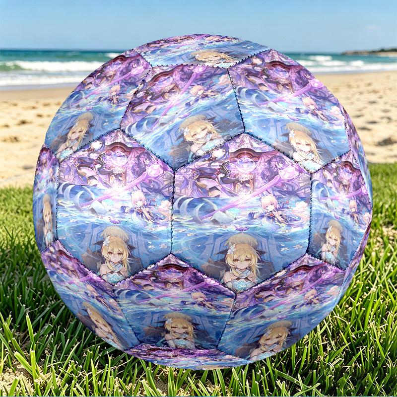 Genshin Impact Print Size 5 Soccer Ball, PU Wear Resistant Football for Match Training and Daily Practice, Birthday Gift for Soccer Fans