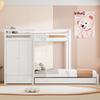 Solid Wood Bunk Bed 90*200 with Pull-out Bed, Multifunctional Children's Bed with Wardrobe, Drawers and Storage Compartment, White