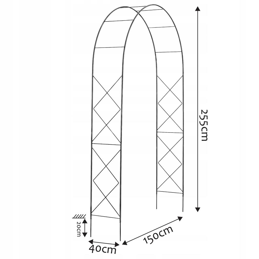 KADAX Pergola Ogrodowa metalowa Łuk Na Róże Pnącza Kwiaty Podpora Kwiatów 255cm