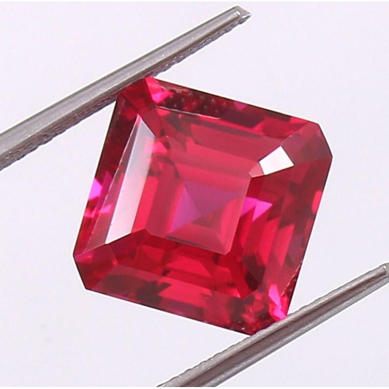 AAA 20 MM Flawless Blood Red Ruby Emerald Cut Loose Gemstone Mozambique