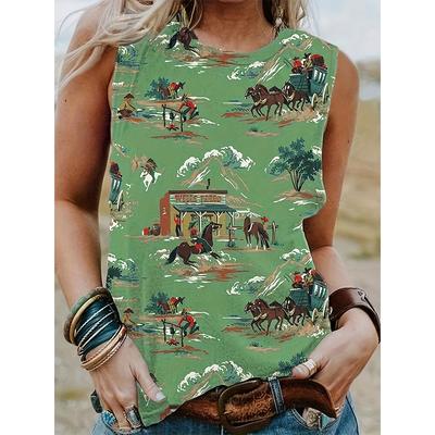 Новые ковбойские ретро-топы с принтом лошади в виде лошади, летние женские майки с круглым вырезом и открытыми плечами, безрукавка Y2k, женская одежда