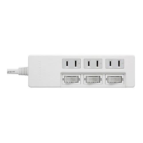 BUFFALO 2 Pin Power Tap 3 Ports Individual Switch 5m White BSTAPSW2350WH