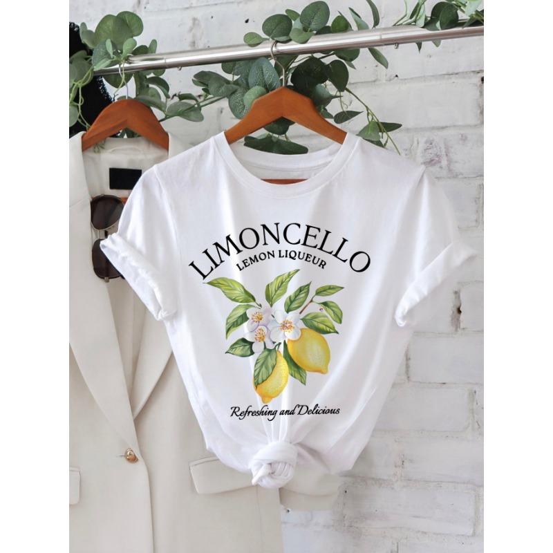 Женская футболка с коротким рукавом и круглым вырезом LIMONLLO с принтом лимона и лимонного цветка