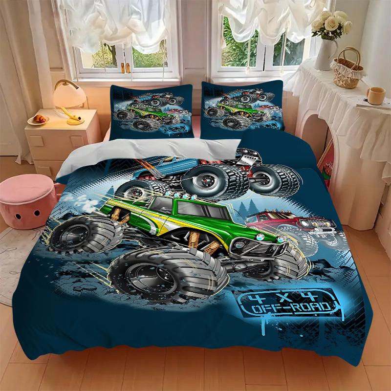 3pcs Off-Road Monster Truck Adventure Home Decor Bedding Set-Universal Three-Piece Suit for Bedroom, Guest Room, Living Room, Hotel-Perfect