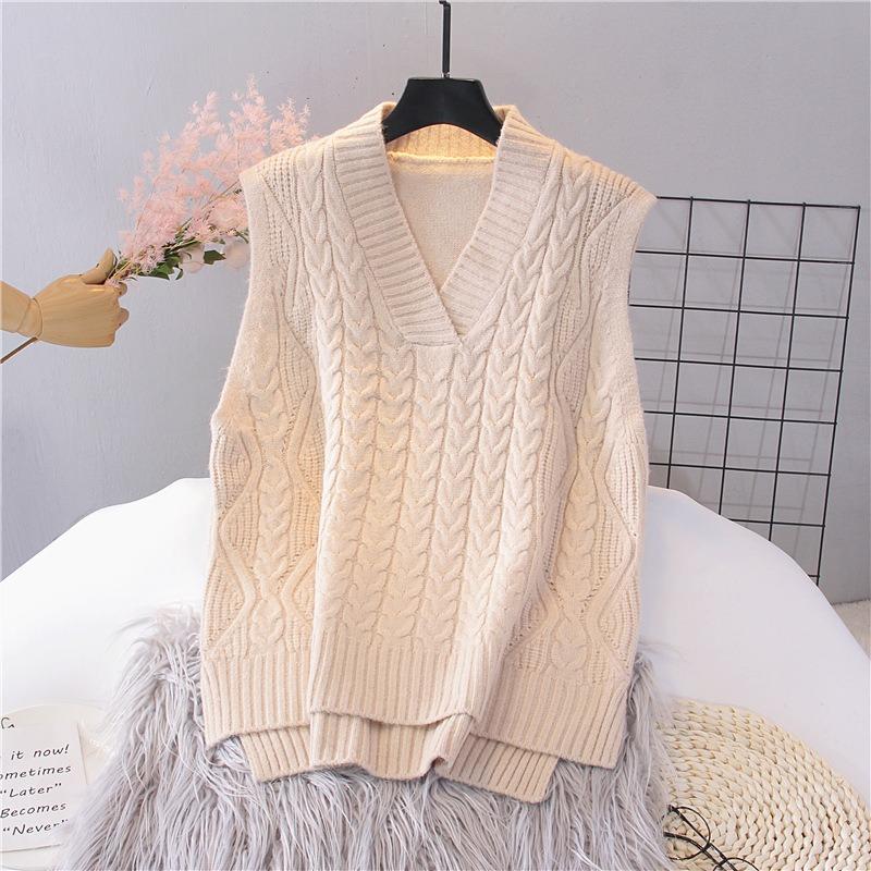 Spring and Autumn Women's V-neck Vest Knitted Retro Solid Color Sweater Vest Top