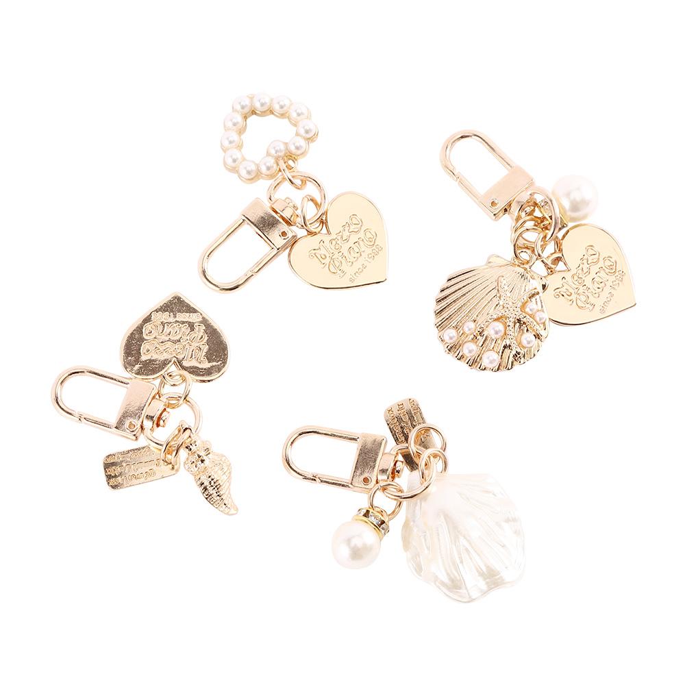 Korean Pearl Shell Conch Gold Color Fashion Bag Charms Heart Key Ring Key Chain Key Accessories