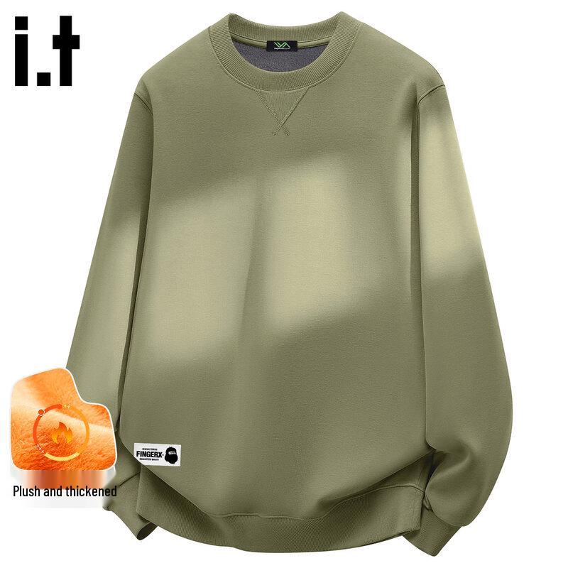 Fingercroxxit Men's Triangle Stitch Fleece-Lined Crew Neck Sweatshirt