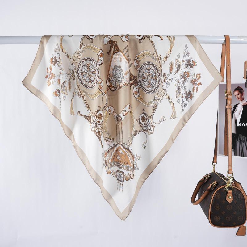 Women S Vintage Printed Satin Square Scarf Summer Versatile Sun Protection Beach Wrap