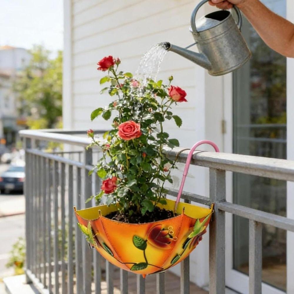 Metal Umbrella Hanging Planter Umbrella Shape Balcony Planter Hanging Flower Pot Outdoor Planter